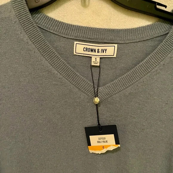 Mens Crown & Ivy Blue V-Neck Lightweight Knit Sweater Size Small NWT - Picture 3 of 4